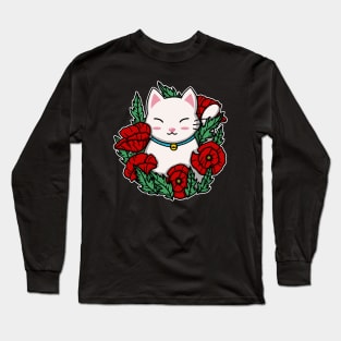 Cute Cat In The Poppy Garden Long Sleeve T-Shirt